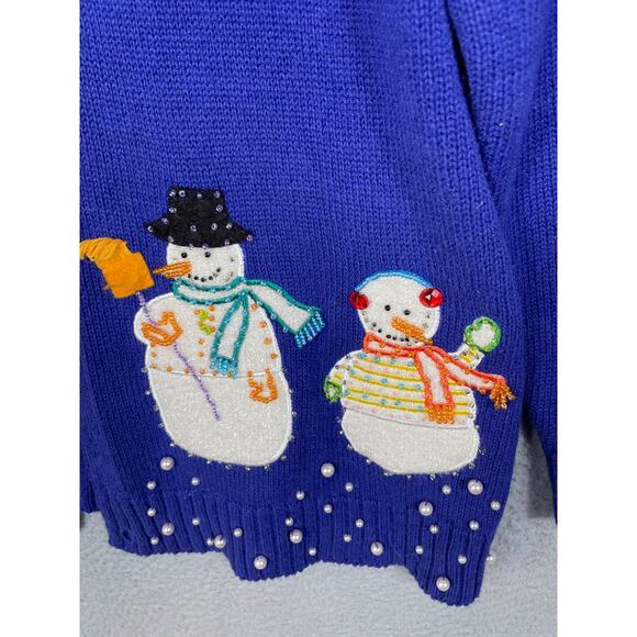 Vintage Storybook Womens Knit Snowman Cardigan Sweater Size M *Flaw - Picture 14 of 16